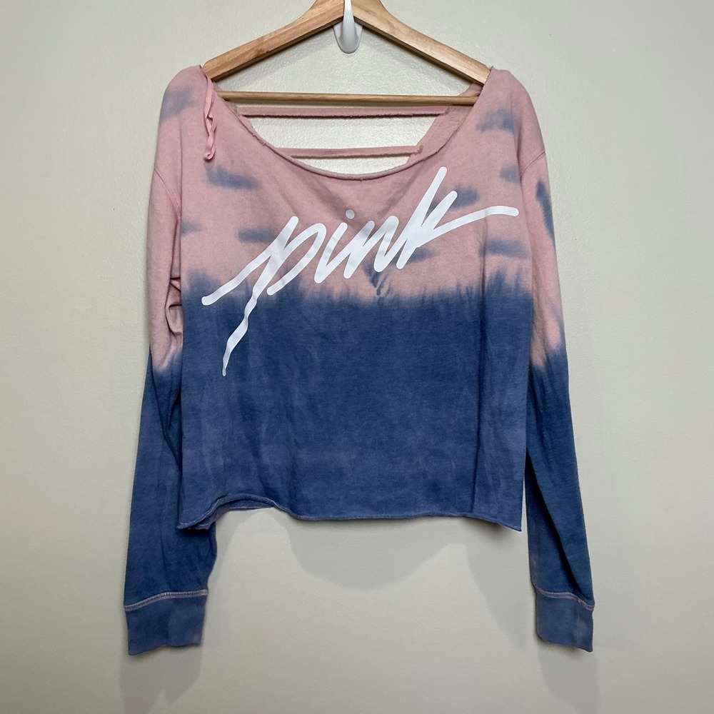 Victoria's Secret PINK Fleece Sweatshirt Womens Small Crop Tie Dye Strappy Y2K - Picture 3 of 8